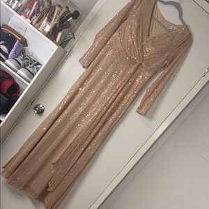 Twist-Front Sequin Maxi Dress in Champagne Gold